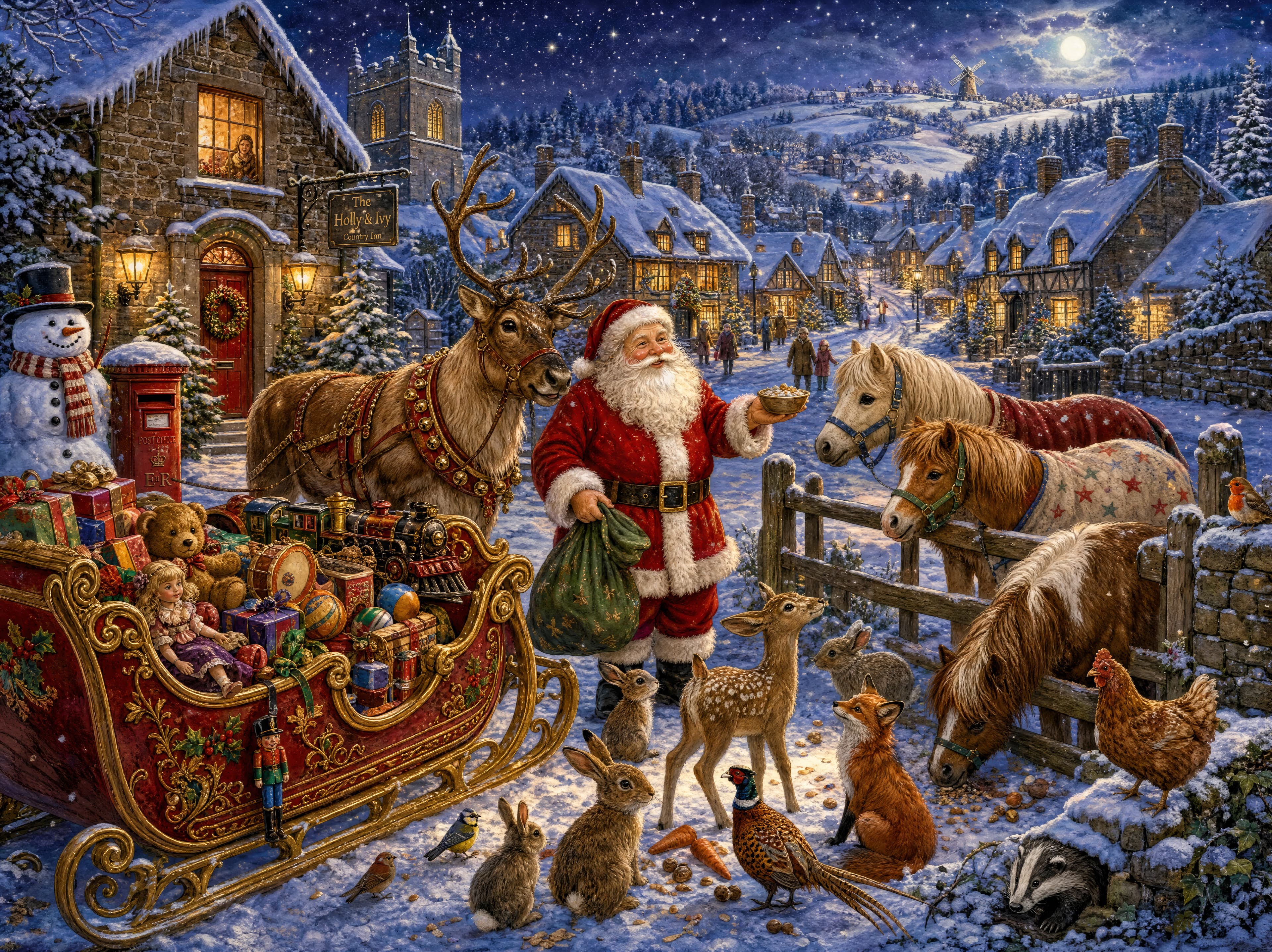 Santa Feeding Animals at Christmas